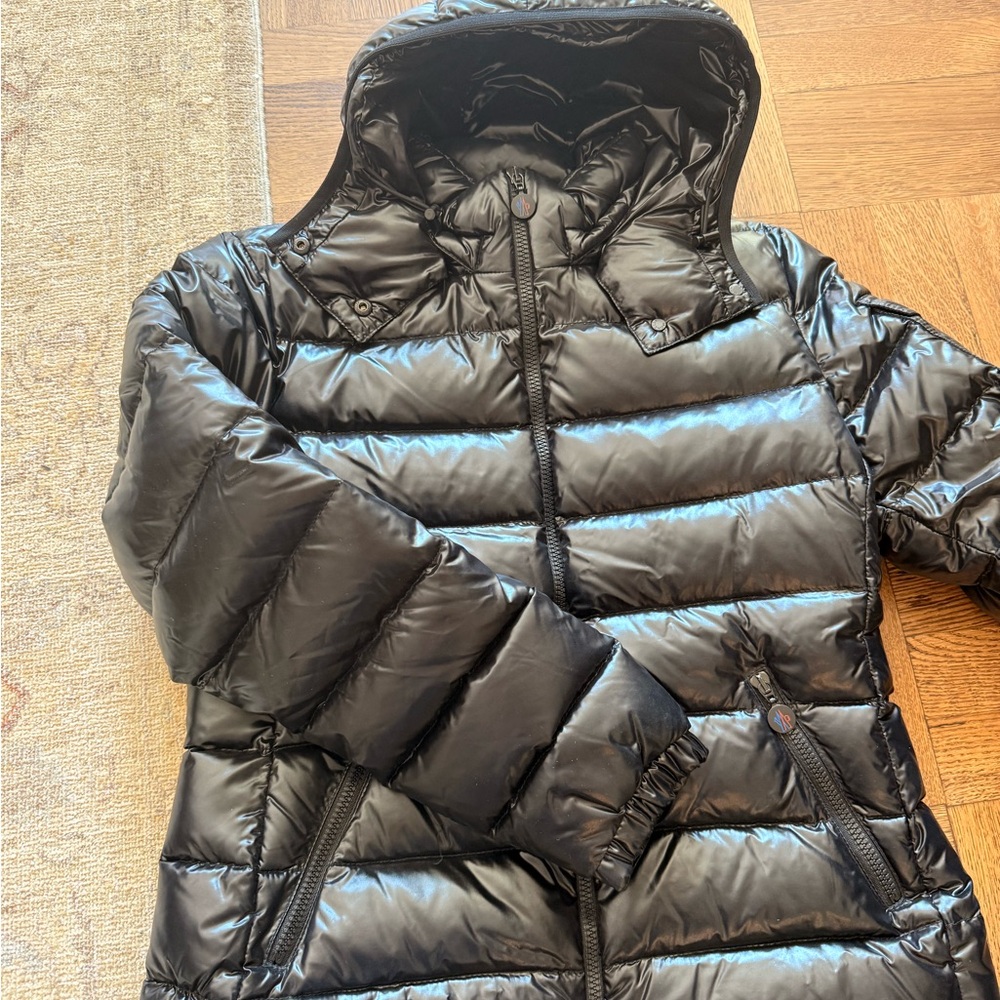 Moncler Black Glossy Hooded Puffer Coat